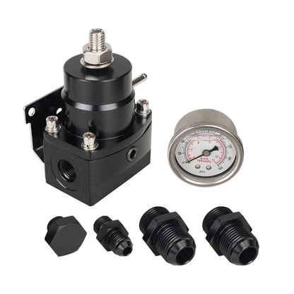 Adjustable Fuel Pressure Regulator with White Oil Gauge With AN8/10 Feed Fitting & AN6 Return Line Fitting & AN8/10 End Cap Tuck's Performance