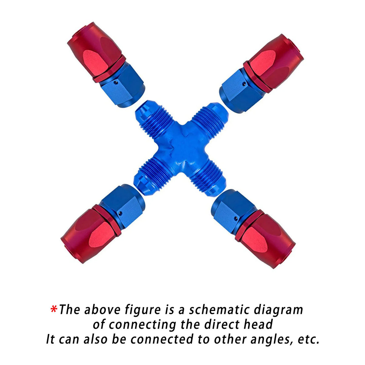 AN3/AN4/AN6/AN8/AN10/AN12/AN16 Aluminum Four-Way Cross Torch Adapter Fuel Line Hose AN Connector Red, Blue, Black Tuck's Performance