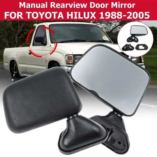 Black manual door mirror pair to suit Hilux 1988-2005 ute