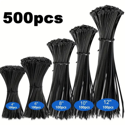 Cable Ties 500 Pack - Black Nylon, 100mm to 300mm Tuck's Performance