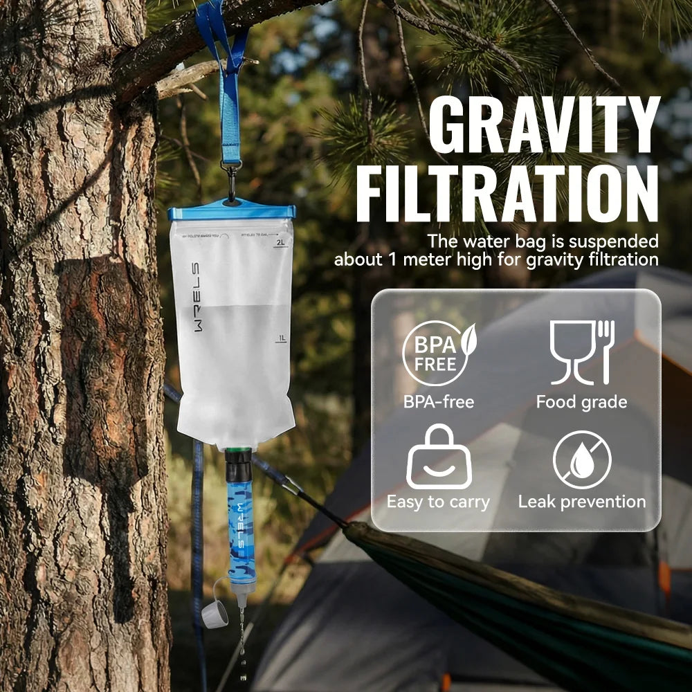 WRELS Outdoor Mini Camping Hiking Purification Water Filter Straw Carbon Fiber Water Bag for Survival or Emergency Supplies Tuck's Performance