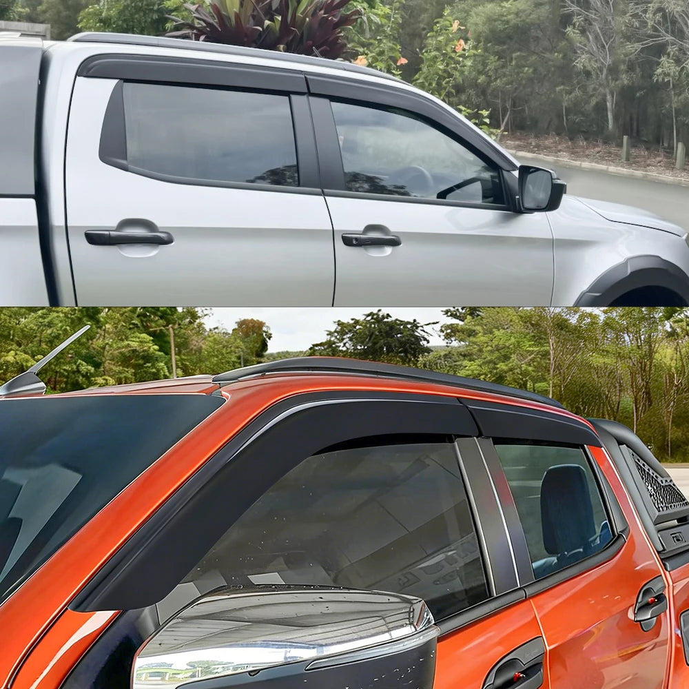 Window visor edge showing adhesive tape mounting
