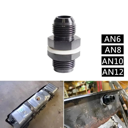 Male AN6 AN8 AN10 AN12 Flare Fuel Cell Tank Adapter Bulkhead Fitting Straight with Washer Black Aluminum Straight Tuck's Performance
