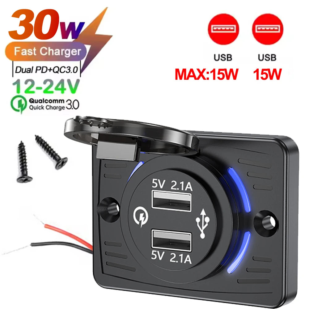 Wall Mount Charger Adapter, 2-4 Ports USB Outlet, QC 22.5W PD 30W Type-C Quick Charge, QC3.0 Panel, Bus, ATV, Truck Tuck's Performance
