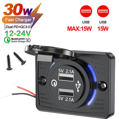 Wall Mount Charger Adapter, 2-4 Ports USB Outlet, QC 22.5W PD 30W Type-C Quick Charge, QC3.0 Panel, Bus, ATV, Truck Tuck's Performance