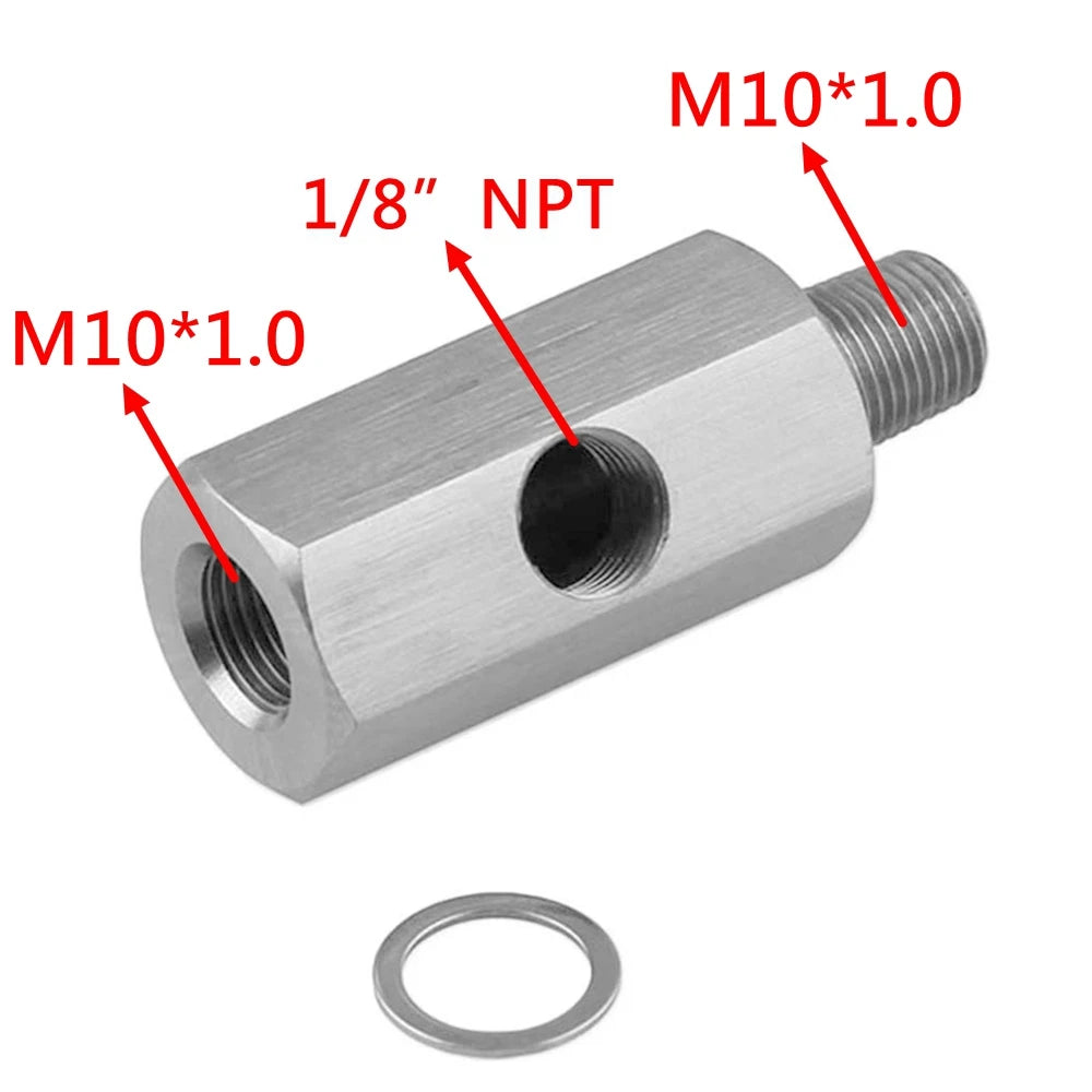 1/8'' BSPT & 1/8'' NPT & M10 Stainless Steel Oil Pressure Sensor Connector Joint to NPT Tee Adapter Turbo Accessories Adapter Tuck's Performance