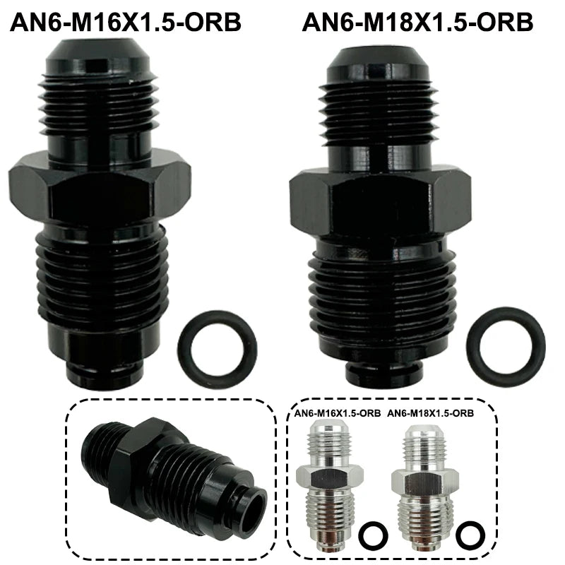 6AN Power Steering Fitting 16MM 1.5 and 18MM 1.5  Adapter Fitting With O-Ring For Hydro Boost Pump Rack Fuel Tank Turbocharger Tuck's Performance