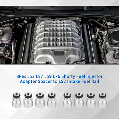 8Pcs Silver LS3 LS7 LS9 L76 Aluminum Shorty Fuel Injector Adapter Spacer to LS2 Intake Fuel Rail FP-1102 Tuck's Performance