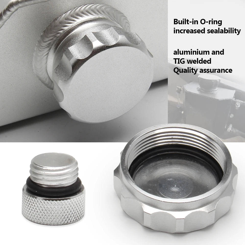 Universal 1L/2L Aluminum Oil Catch Can Reservoir Tank Engine Coolant Radiator Overflow Oil Fuel Tank With Drain Plug Breather Tuck's Performance