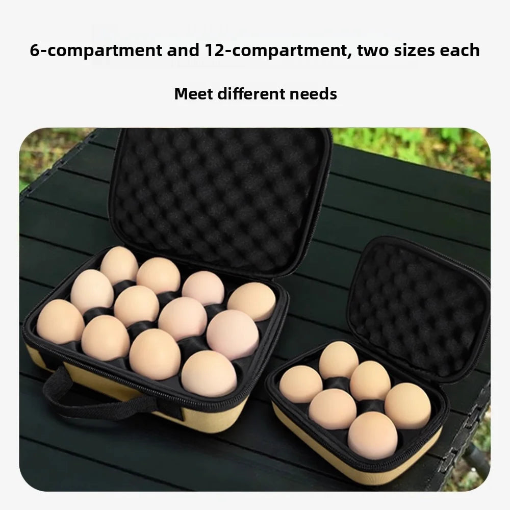 Camping egg carrier case - 6 and 12 egg sizes open