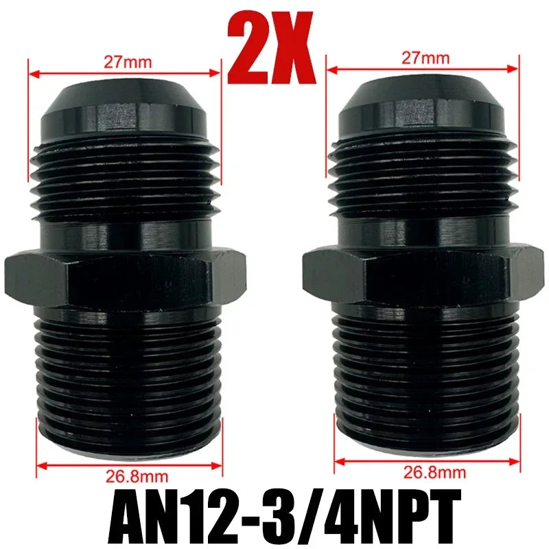2X Flare Male AN4 AN6 AN8 AN10 AN12 To 1/4NPT 1/8NPT 3/8NPT 3/4 NPT Thread Straight Fittings Fuel Oil Cooler Hose Pipe Adapter Tuck's Performance
