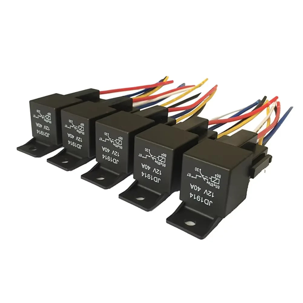 5Pcs Waterproof Automotive Relay 12V 24V 5Pin 40A Car Relay with Black Red Copper Terminal Auto Relay Socket SPDT Harness Cable Tuck's Performance