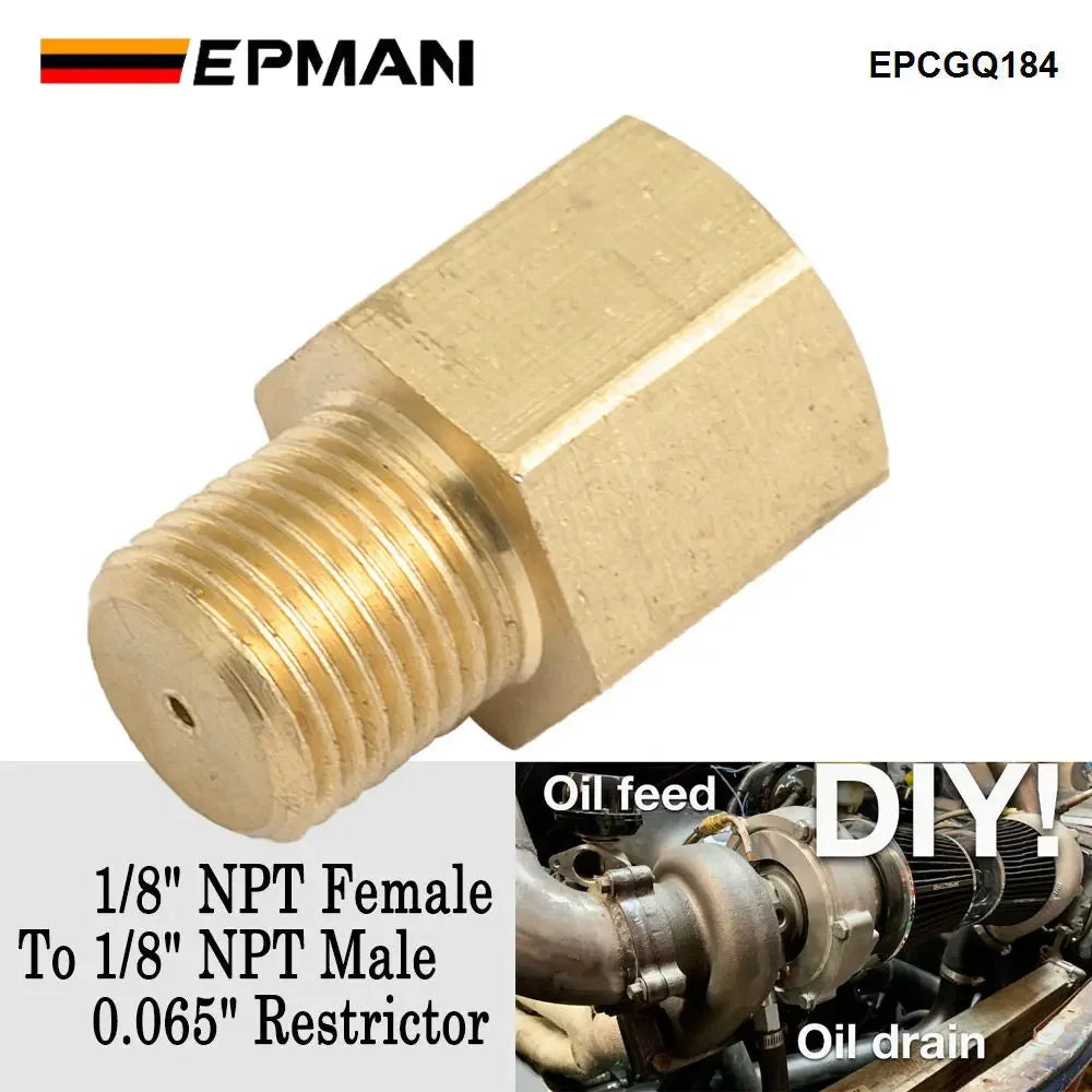 EPMAN Universal Brass Turbo Oil Feed Restrictor Fitting 1/8" NPT Male To Female 0.065" Restrictor EPCGQ184 Tuck's Performance