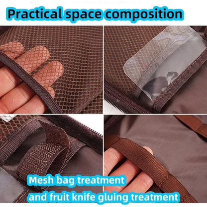Inside the camp utensil bag: mesh pocket and elastic straps