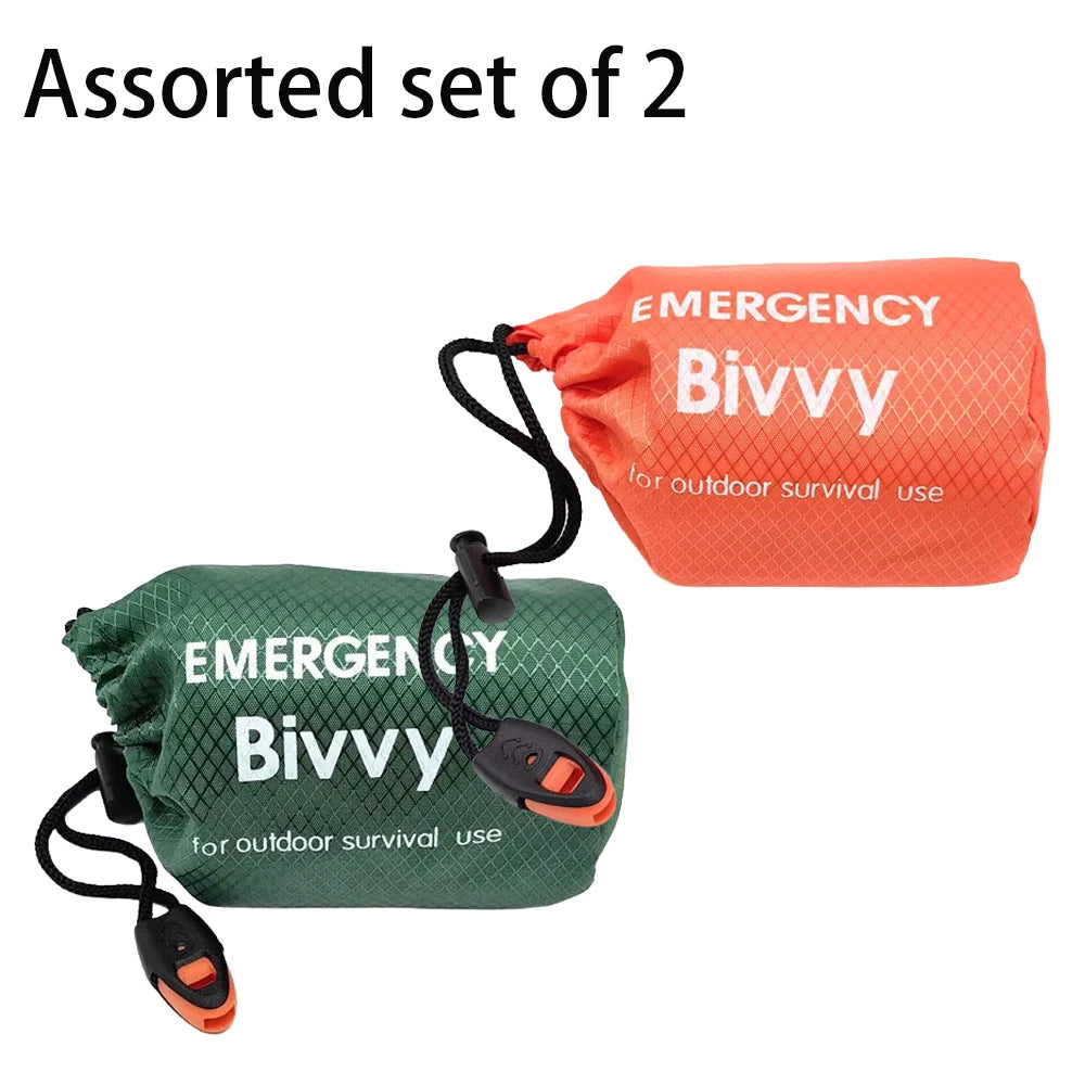 Emergency bivvy thermal survival sleeping bag - orange and green 2 pack