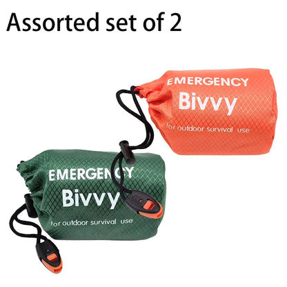Emergency bivvy thermal survival sleeping bag - orange and green 2 pack