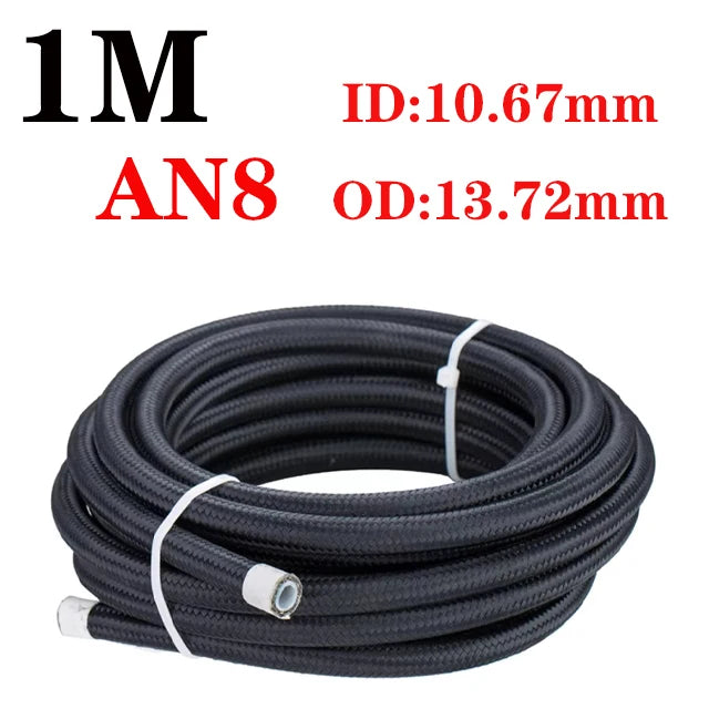 1M AN4 AN6 AN8 AN10 AN12 AN16 AN20 Universal Fuel Hose Oil Gas Cooler Line Pipe Tube Inside PTFE Nylon Stainless Steel Braided Tuck's Performance