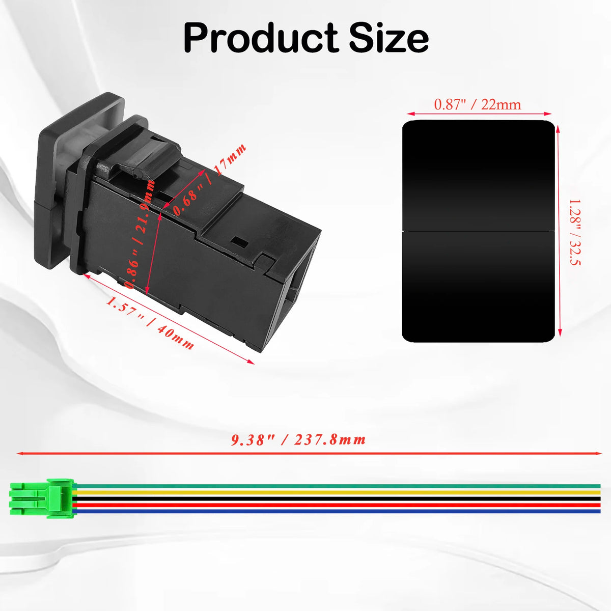 Dual push switch size 22 x 33 mm face with 5 wire pigtail harness