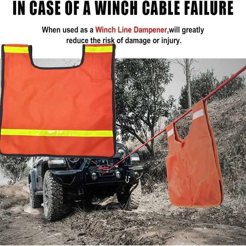 Winch Rope Dampener Blanket Cable Damper Cushion with Pocket Reflective Strips Heavy Duty Car Off-Road Safety Recovery Blanket Tuck's Performance