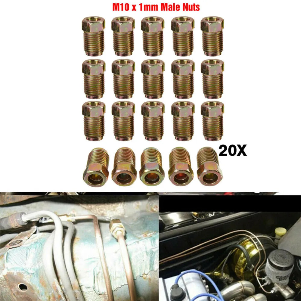 20x Car Brake Line Fittings Set For 3/16"Copper Brake Pipe Brake Line Fitting Kit Tube Inverted Flares Metric End Union Nuts Tuck's Performance