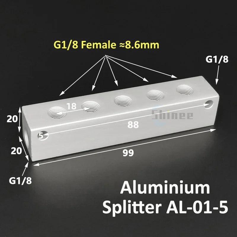 Aluminium Splitter 1/8" 1/2" BSP Internal Thread Port 2 3 4 5 6 7 8 9 10 Way 1/4 Pneumatic Air Manifold Distributor Connector Tuck's Performance