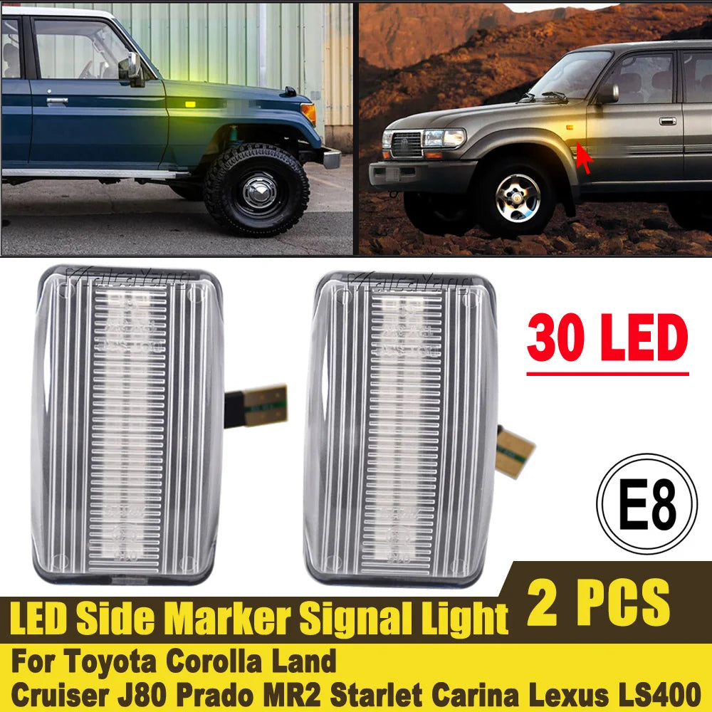 2Pcs LED Side Fender Dynamic Turn Signal Light Marker For Toyota Corolla Wangon Land Crusier FJ80 HDJ80 HZJ80 FZJ80 Lexus LS400 Tuck's Performance