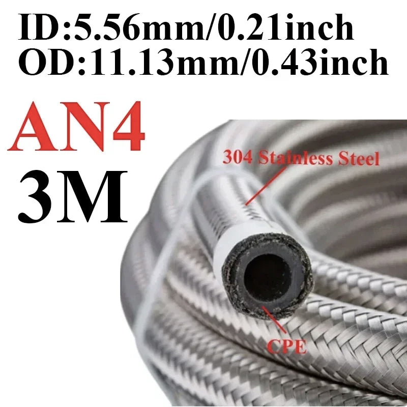 Stainless Braided CPE Fuel & Oil Hose | AN4 to AN12 | 1 to 6 Metre Tucks Performance