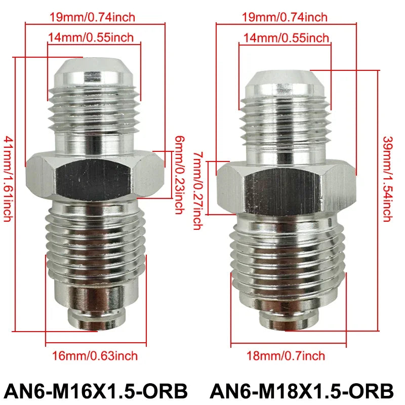 6AN Power Steering Fitting 16MM 1.5 and 18MM 1.5  Adapter Fitting With O-Ring For Hydro Boost Pump Rack Fuel Tank Turbocharger Tuck's Performance