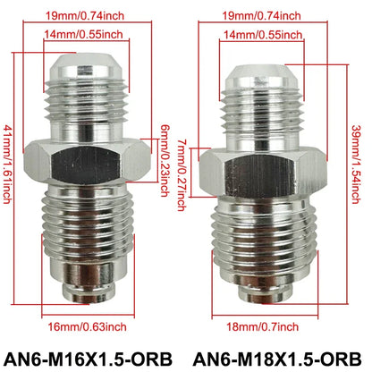 6AN Power Steering Fitting 16MM 1.5 and 18MM 1.5  Adapter Fitting With O-Ring For Hydro Boost Pump Rack Fuel Tank Turbocharger Tuck's Performance