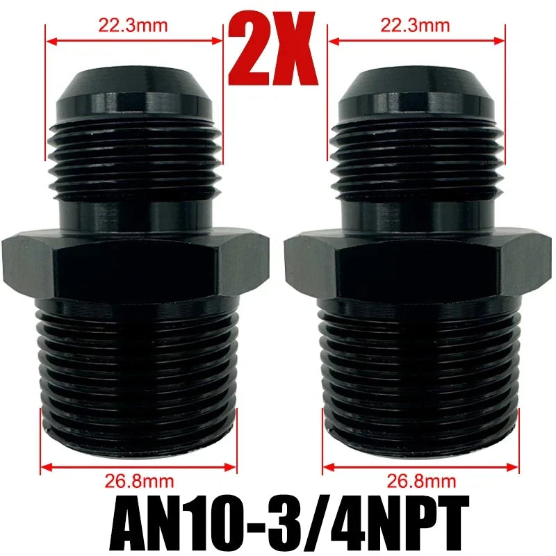 2X Flare Male AN4 AN6 AN8 AN10 AN12 To 1/4NPT 1/8NPT 3/8NPT 3/4 NPT Thread Straight Fittings Fuel Oil Cooler Hose Pipe Adapter Tuck's Performance