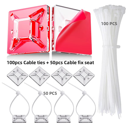 50/100/150pcs Nylon Self-Adhesive Cable Ties Mount Wire Fasten Organizer Fixers Easy Cable Management System Reusable Durable Tuck's Performance