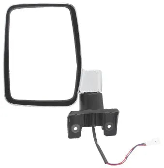 Door mirror glass side view with mounting base and wiring