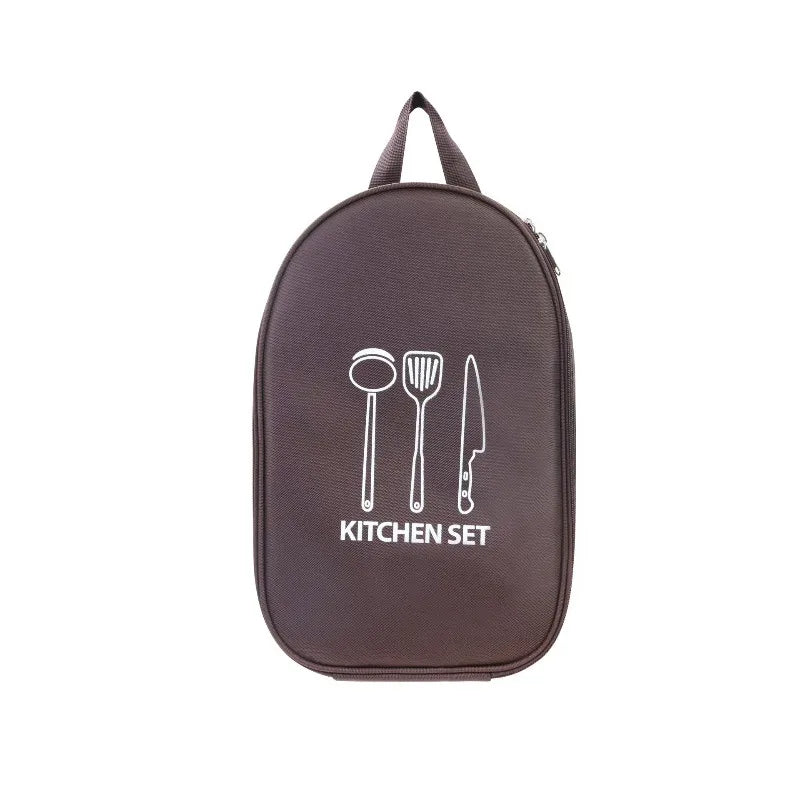 Brown camp kitchen utensil organiser bag