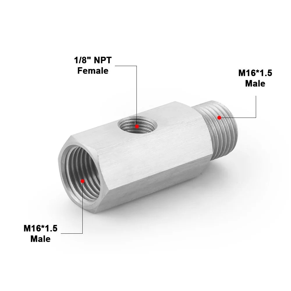 Oil Pressure Sensor Tee Adapter Turbo Supply Feed Line Gauge Female to 1/8 NPT Side Port Stainless Steel Hose T Fittings Tuck's Performance