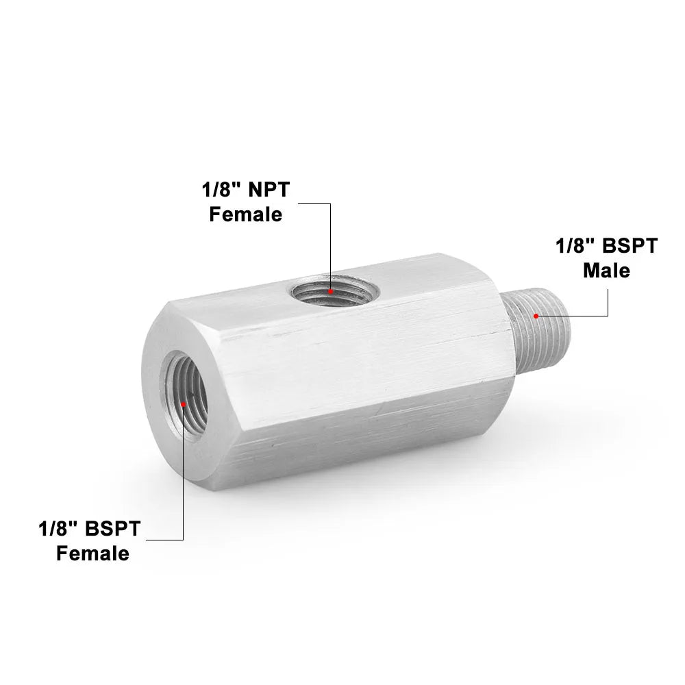 Oil Pressure Sensor Tee Adapter Turbo Supply Feed Line Gauge Female to 1/8 NPT Side Port Stainless Steel Hose T Fittings Tuck's Performance