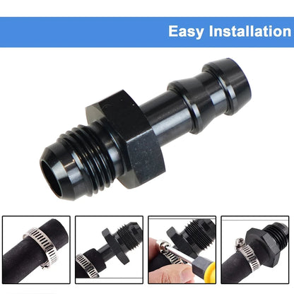 6AN Flare to 3/8" or to 5/16" Hose Barb Adapter Fittings, Aluminum Fuel Line Male 8AN to 1/2" Push On Barb Connector Black Tuck's Performance