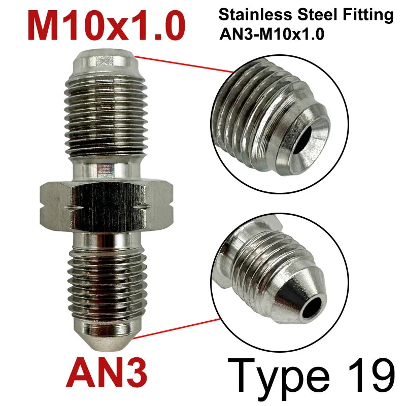 2X Stainless Steel 3AN Motorcycle Motor Bike Hydraulic Brake Oil Hose Line Banjo Fitting 10MM 0/28/45/90° Brake Hose End Adapter Tuck's Performance