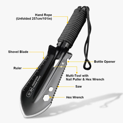 8-in-1 Mini Multifunctional Survival Shovel – 3CR13 Stainless Steel Portable Camping Spade Outdoor Entrenching Tool with Case Tuck's Performance