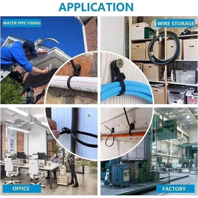 100-500pc Nylon Cable Ties with Screw Mounting Hole Fixed Cables Zip Tie Wire Fastening Straps Reusable Self-locking Cable Ties Tuck's Performance