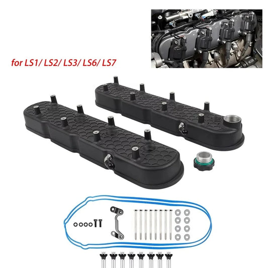 For LS1/ LS2/ LS3/ LS6/ LS7 or Similar Soils with 72mm Bolt Spacing LS Cast Aluminum Tall Valve Covers W/Coil Mounts Tuck's Performance