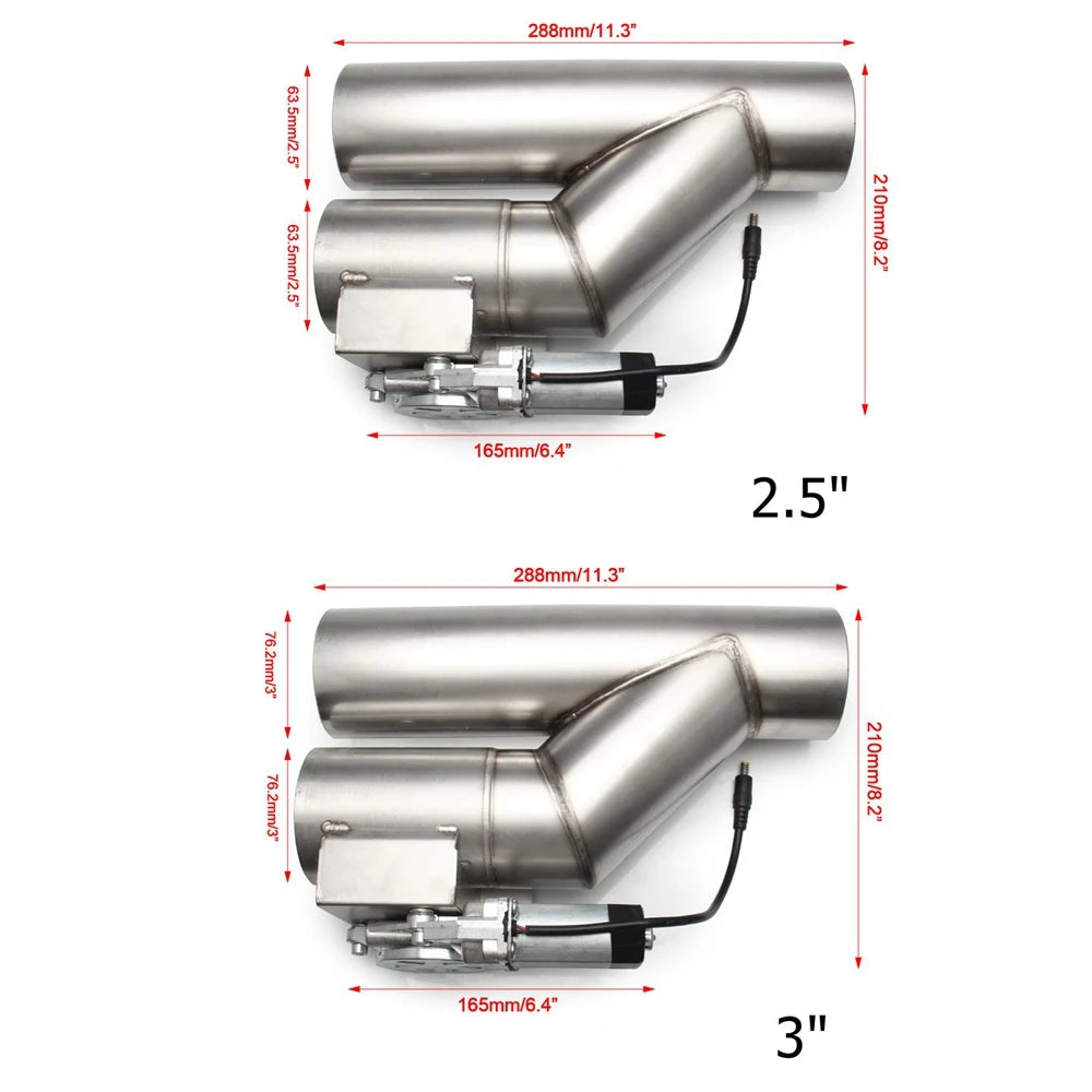 Universal  2.5'' 3" Electric Exhaust Cutout Valve Y Pipe Exhaust Pipe Single Valve System with Controller Remote Kit Tuck's Performance