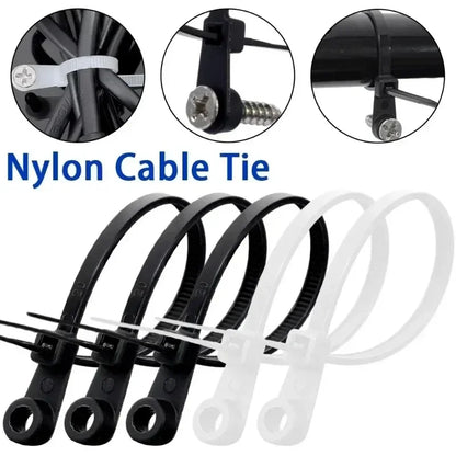 100-500pc Nylon Cable Ties with Screw Mounting Hole Fixed Cables Zip Tie Wire Fastening Straps Reusable Self-locking Cable Ties Tuck's Performance