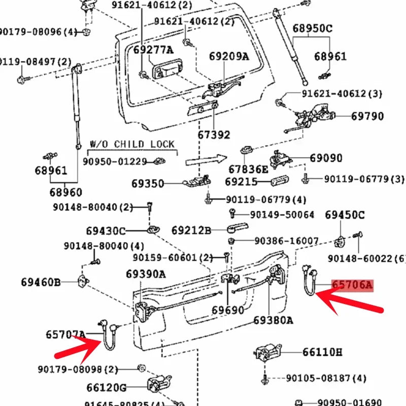 Tailgate holder strap long head style, OEM 65706-60030