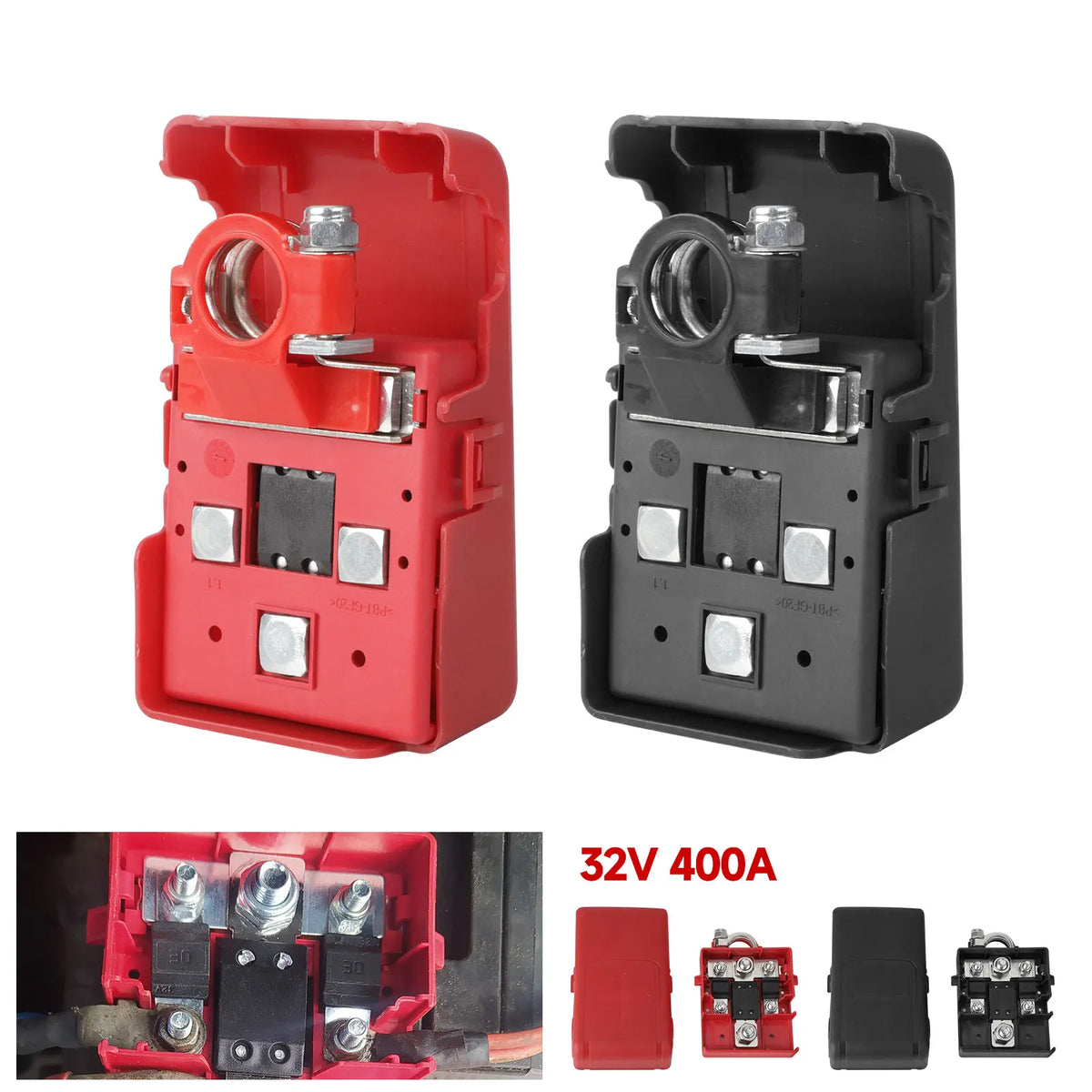 Fused Battery Distribution Terminal (32V 400A) – Quick-Connect Positive Post 3-Way Outlet – M8 + 2x M5 Studs Tuck's Performance