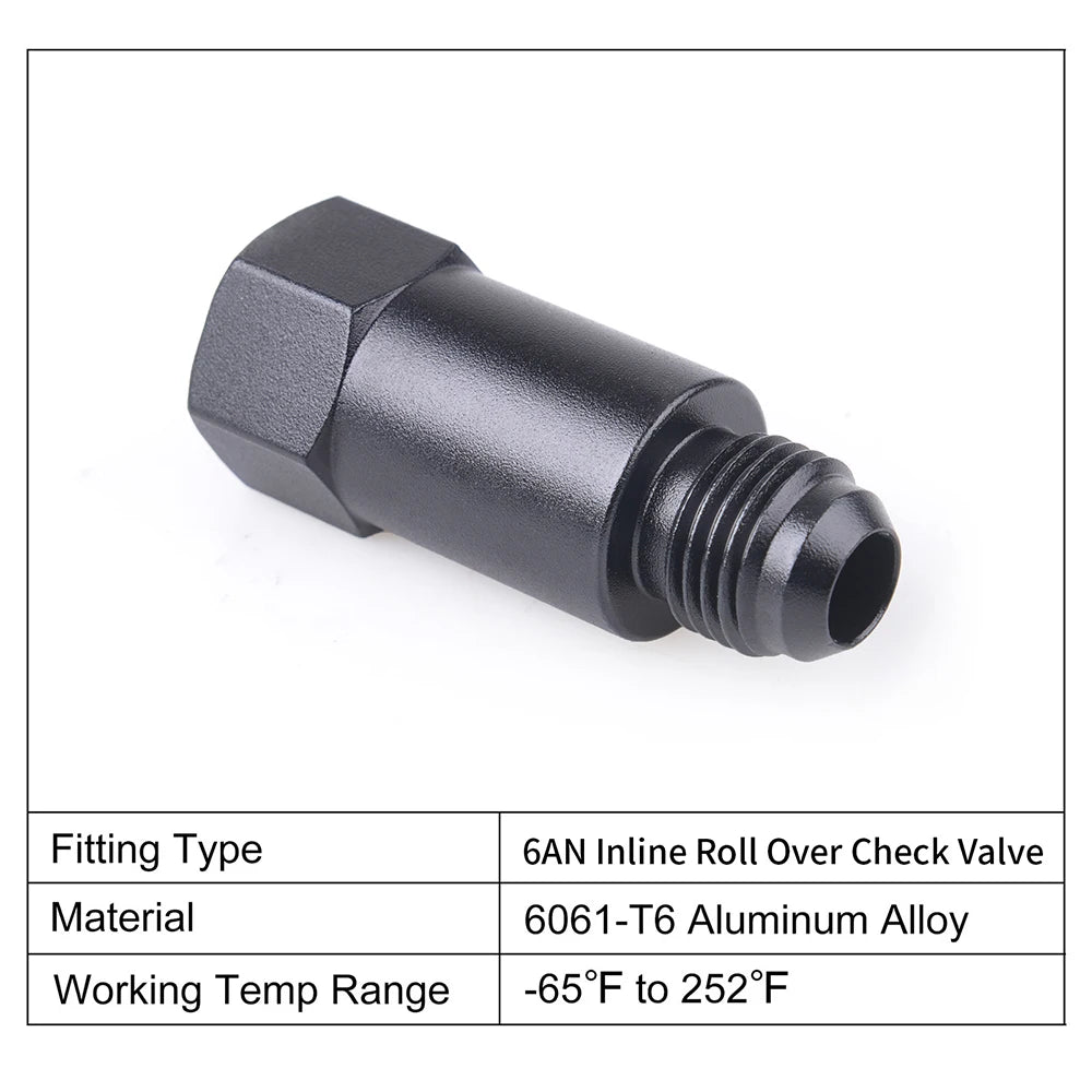 Inline Roll Over Check Valve 6AN Female to 6 AN Male Inline Fuel Cell Rollover Vent Valve Aluminum Adapter Fittings Tuck's Performance