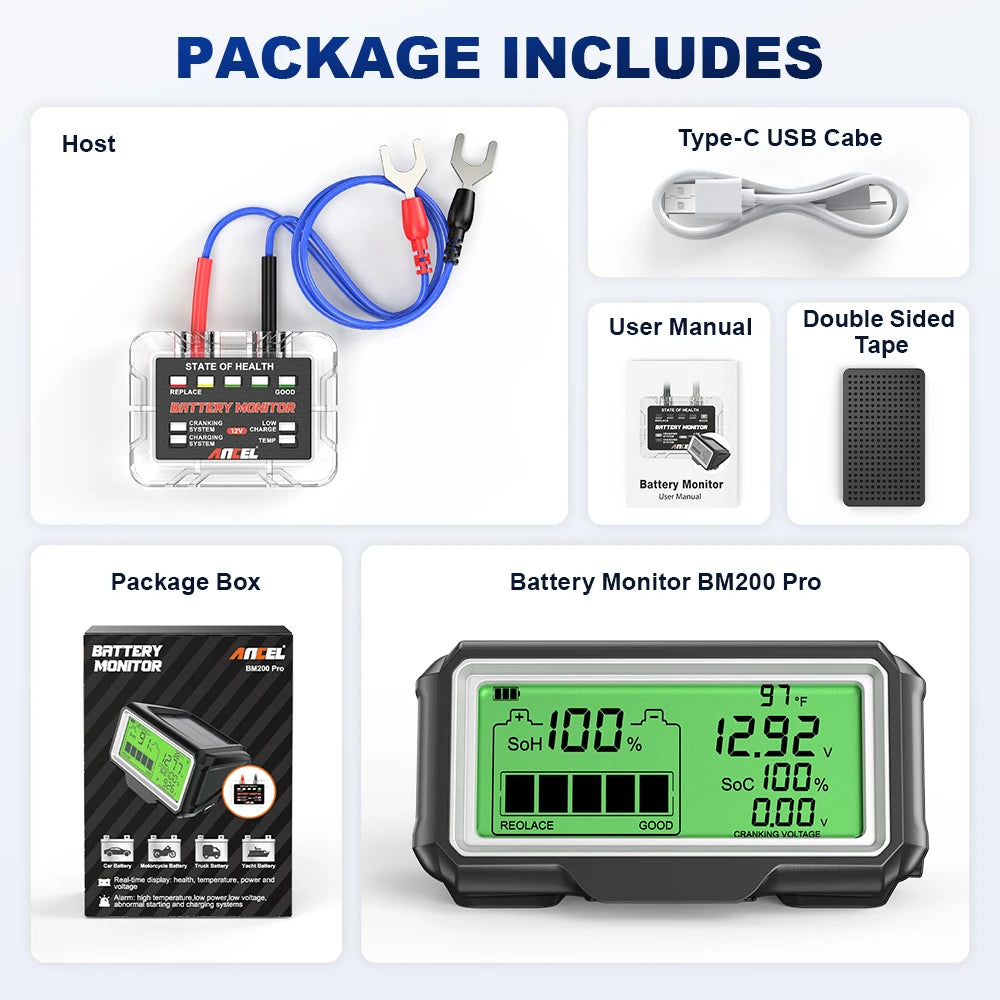 ANCEL BM200 PRO Battery Tester 12V LED Monitor Display Professional Battery Health SOH SOC Tester Analyzer Charging Tester Tool Tuck's Performance