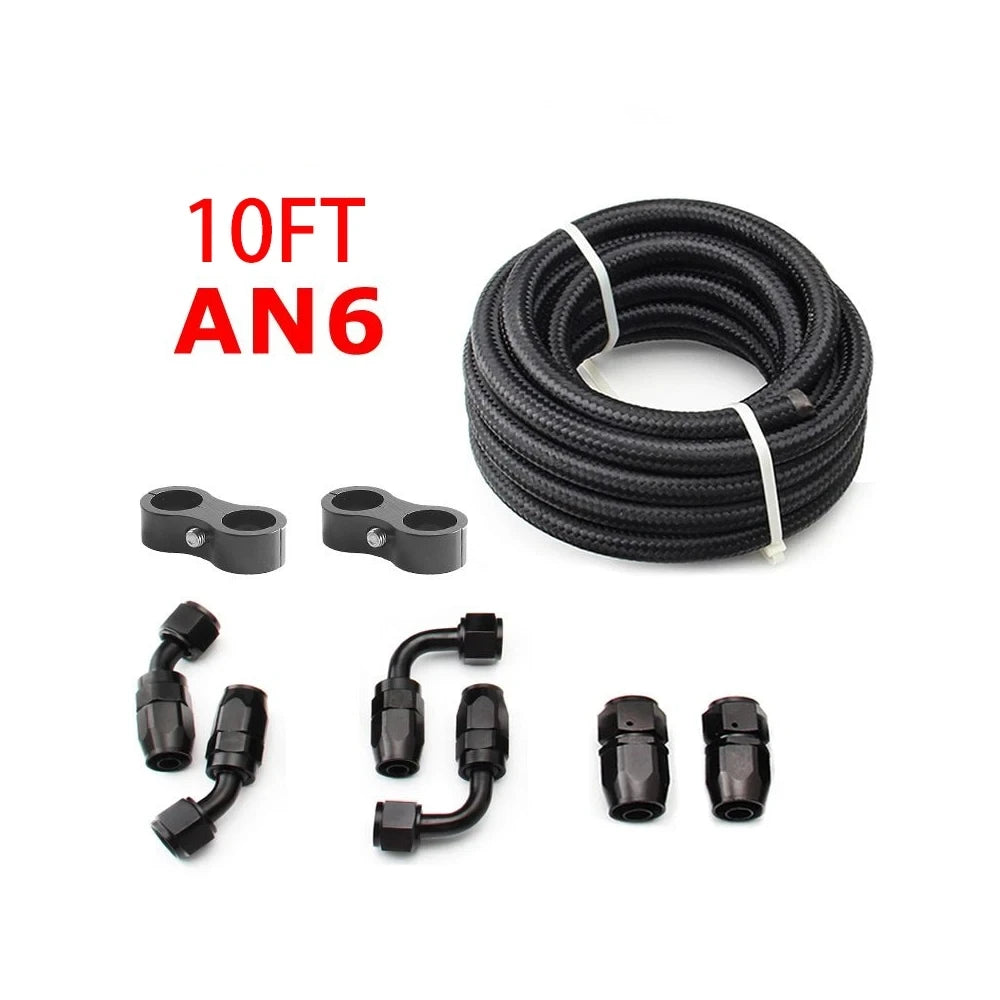 3M AN6/AN8/AN10 CPE Oil Fuel Fittings Hose End 0+45+90+180 Degree Oil Adaptor Kit AN6 Braided Oil Fuel Hose Line With Clamps Tuck's Performance