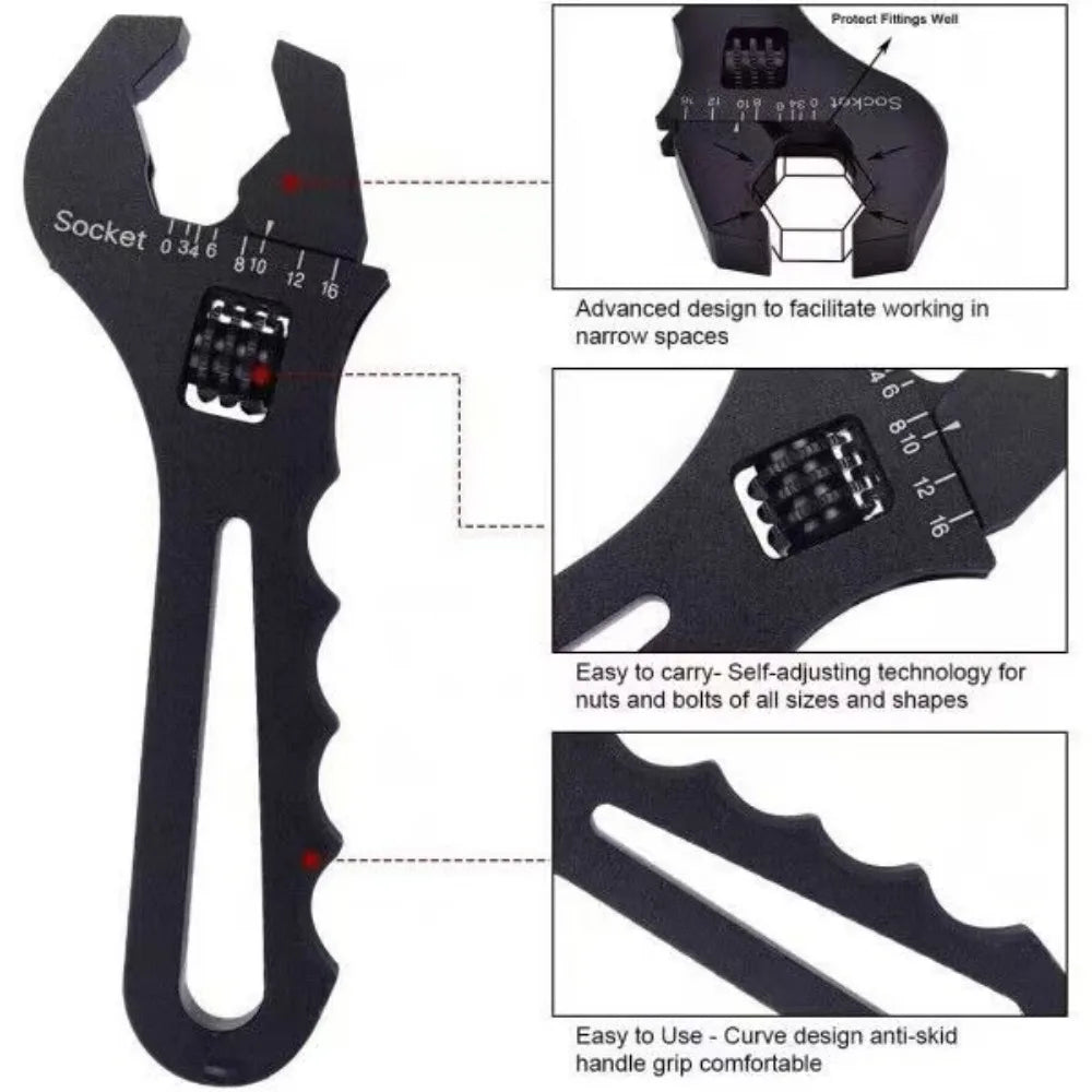 Aluminum Adjustable Wrench Spanner + Vise Jaw Inserts for Fuel Hose End Fitting Tuck's Performance