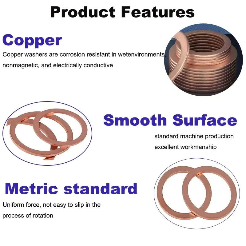 200pcs Copper Washer Gasket Nut & Bolt Set - Perfect For Sump Plugs - Includes Box & Assorted Sizes (M5/M6/M8/M10/M12/M14) Tuck's Performance