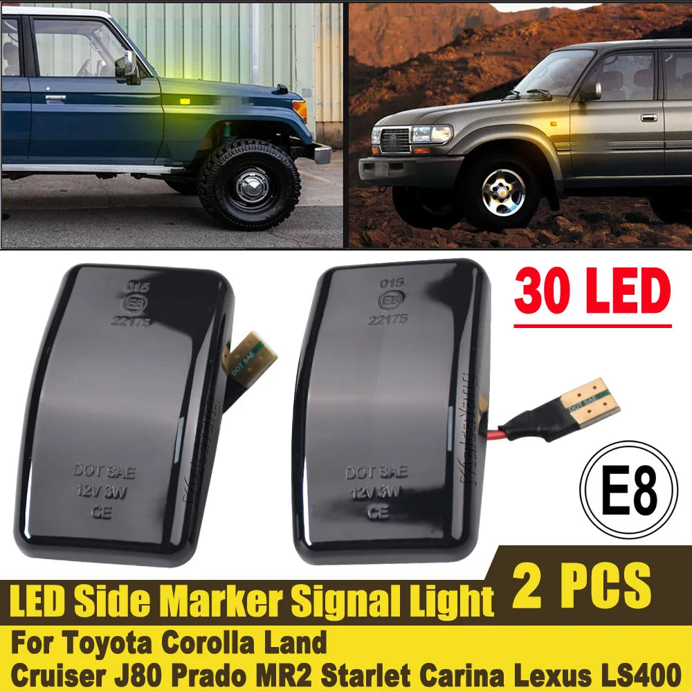 2Pcs LED Side Fender Dynamic Turn Signal Light Marker For Toyota Corolla Wangon Land Crusier FJ80 HDJ80 HZJ80 FZJ80 Lexus LS400 Tuck's Performance